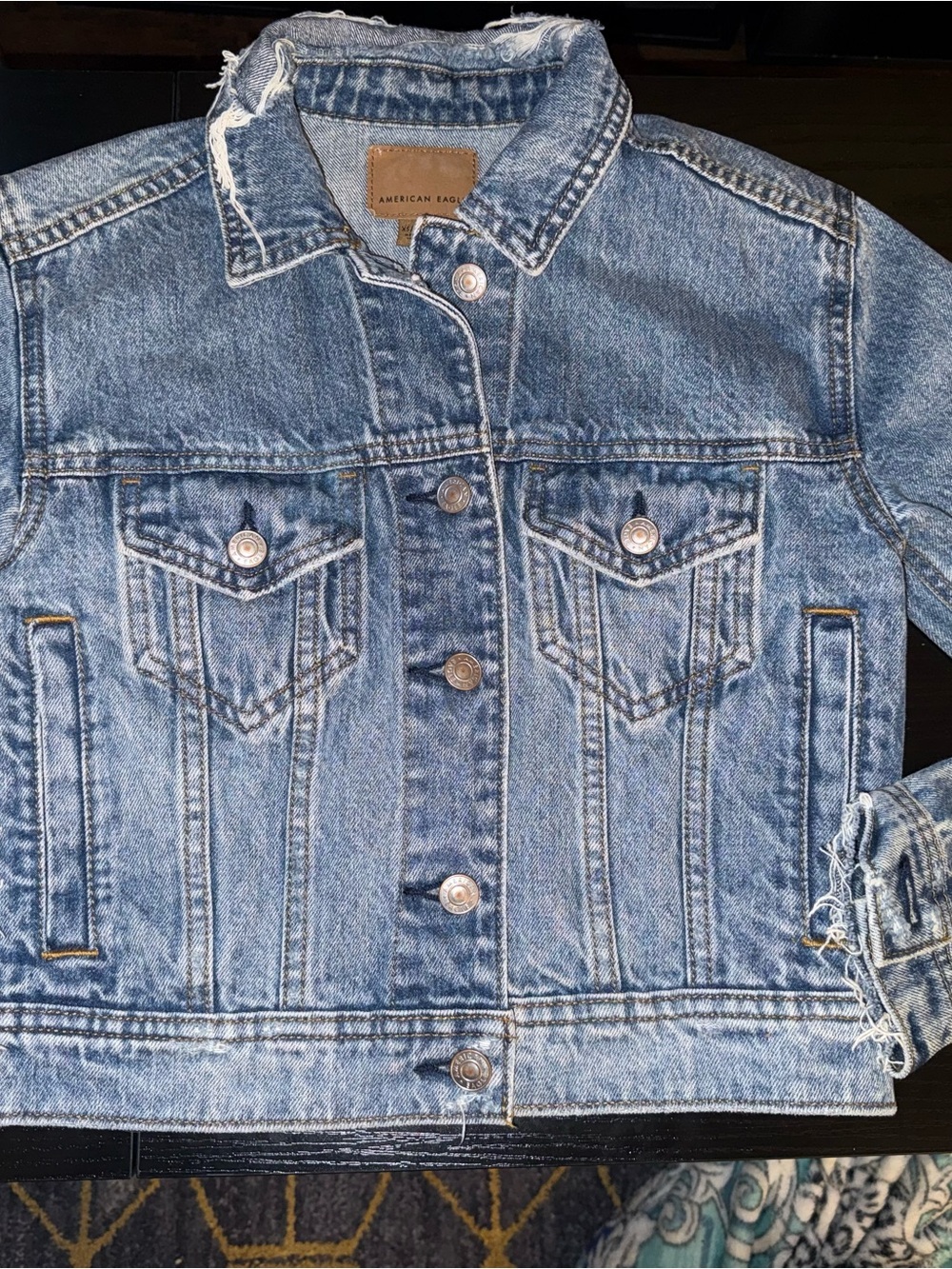 American Eagle Outfitters Light Blue Distressed Denim Jacket